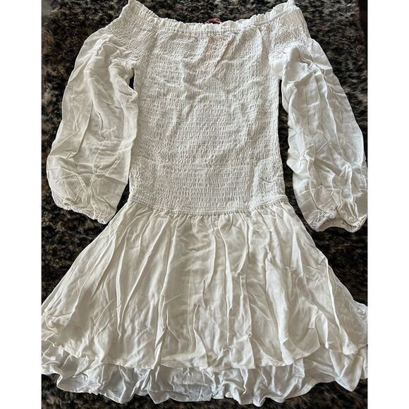 NWT Entro Dress Size Small Smocked White Long Sleeve Off Shoulder Tiered Skirt - Picture 8 of 8